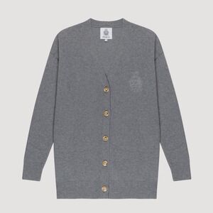 EllandEmm Monogram Oversized Cardigan Sweater Grey Academia Preppy Prep Sz‎ M